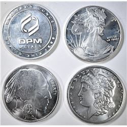 4-DIFFERENT ONE OUNCE .999 SILVER ROUNDS