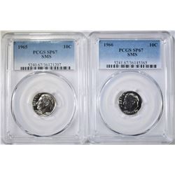 1965 & 1966 SMS ROOSEVELT DIMES, PCGS SP-67