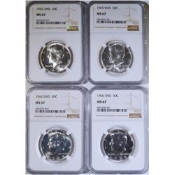 2-1965 & 2-66 SMS KENNEDY HALVES NGC MS-67
