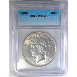 1935 PEACE DOLLAR, ICG MS-62