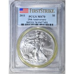 2011 AMERICAN SILVER EAGLE, PCGS MS-70