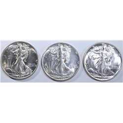 3-BU 1945 BU WALKING LIBERTY HALF DOLLARS