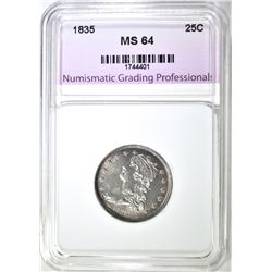1835 BUST QUARTER, NGP CH/GEM BU
