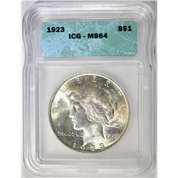 1923 PEACE DOLLAR, ICG MS-64