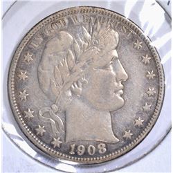 1908-D BARBER HALF DOLLAR XF