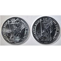 2-2016 BRITISH 1-Oz SILVER BRITANNIA COINS