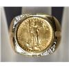 Image 2 : 14K GOLD MEN'S RING SIZE 12 1/10th OZ GOLD EAGLE