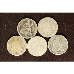 1883, 1885, 2-1887 & 1889 SEATED LIBERTY DIMES