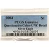Image 3 : 2004 AMERICAN SILVER EAGLE PCGS UNC DETAILS