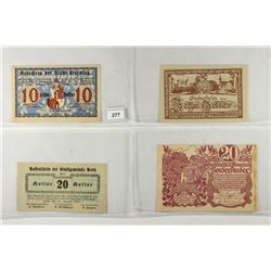 4 ASSORTED GERMAN NOTGELDS 2-10 & 2-20 HELLERS