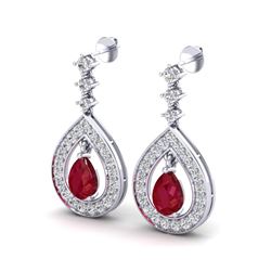 2.25 ctw Ruby & Micro Pave VS/SI Diamond Earrings 14k White Gold