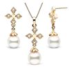 Image 1 : White Akoya Pearl and Diamond Cross Pendant and Earring Set