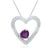 Image 1 : Sterling Silver Womens Round Lab-Created Amethyst Solitaire Heart Pendant 5/8 Cttw