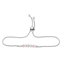 Sterling Silver Womens Round Diamond Linked Heart Bracelet 1/10 Cttw