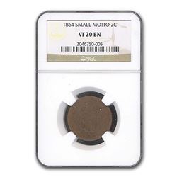 1864 Two Cent Piece VF-20 NGC (Brown, Small Motto)