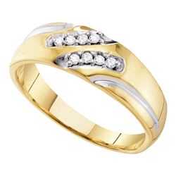 10kt Yellow Gold Mens Round Diamond Two-tone Wedding Band Ring 1/8 Cttw