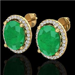 6 ctw Emerald & Micro Pave VS/SI Diamond Earrings 18k Yellow Gold