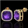 Image 2 : 12 ctw Amethyst & Micro Pave VS/SI Diamond Earrings 18k Yellow Gold