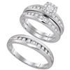 Image 1 : 10kt White Gold His Hers Round Diamond Cluster Matching Bridal Wedding Ring Band Set 1/2 Cttw