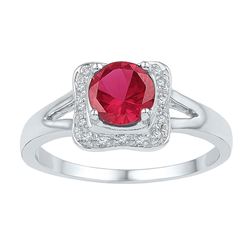 Sterling Silver Womens Round Lab-Created Ruby Solitaire Diamond Ring 1.00 Cttw