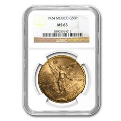 1924 Mexico Gold 50 Pesos MS-63 NGC