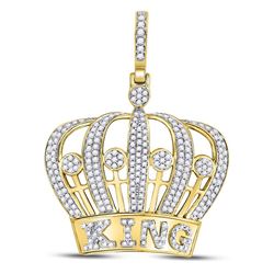 10kt Yellow Gold Mens Round Diamond King Crown Charm Pendant 1.00 Cttw