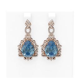 23.35 ctw Blue Topaz & Diamond Earrings 18K Rose Gold