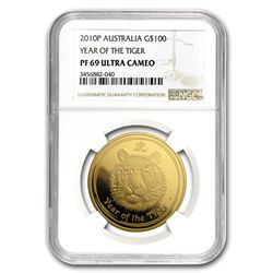 2010 Australia 1 oz Proof Gold Lunar Tiger PF-69 NGC (SII)