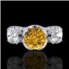 Image 2 : 3 ctw Intense Yellow Diamond Art Deco 3 Stone Ring 18k White Gold