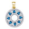 Image 1 : 10kt Yellow Gold Womens Round Blue Color Enhanced Diamond Circle Cutout Pendant 1/2 Cttw