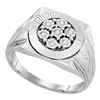 Image 1 : Sterling Silver Mens Round Diamond Flower Cluster Illusion-set Ring 1/10 Cttw