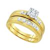 Image 2 : 10kt Yellow Gold His & Hers Round Diamond Solitaire Matching Bridal Wedding Ring Band Set 1/4 Cttw