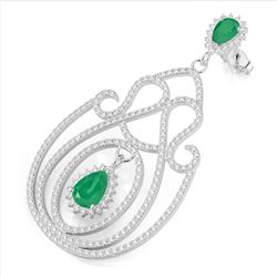 6.40 ctw Emerald & Micro Pave VS/SI Diamond Earrings 14k White Gold