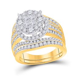 14kt Yellow Gold Womens Princess Diamond Bridal Wedding Engagement Ring Band Set 2-1/2 Cttw