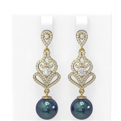 1.91 ctw Diamond & Pearl Earrings 18K Yellow Gold