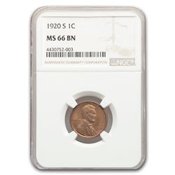 1920-S Lincoln Cent MS-66 NGC (Brown)