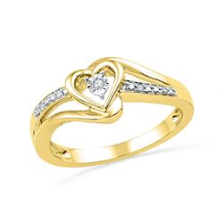 10kt Yellow Gold Womens Round Diamond Heart Promise Bridal Ring .03 Cttw