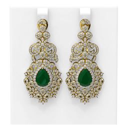 13.62 ctw Emerald & Diamond Earrings 18K Yellow Gold