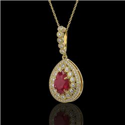 4.97 ctw Certified Ruby & Diamond Victorian Necklace 14K Yellow Gold