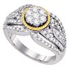 Image 1 : 10kt Two-tone Gold Womens Round Diamond Roped Flower Cluster Ring 7/8 Cttw