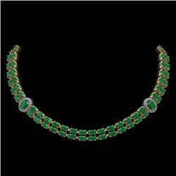 43.13 ctw Emerald & Diamond Necklace 14K Yellow Gold