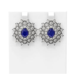 9.28 ctw Sapphire & Diamond Earrings 18K White Gold
