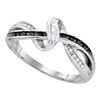 Image 1 : Sterling Silver Womens Round Black Color Enhanced Diamond Crossover Band Ring 1/8 Cttw