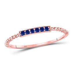 10kt Rose Gold Womens Round Blue Sapphire Beaded Stackable Band Ring 1/20 Cttw