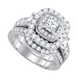 14kt White Gold Womens Princess Diamond Halo Bridal Wedding Engagement Ring Band Set 2.00 Cttw