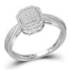 Image 1 : 10kt White Gold Womens Round Diamond Square Frame Cluster Tapered Shank Ring 1/10 Cttw