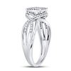 Image 3 : 10kt White Gold Womens Round Diamond Rectangle Twist Cluster Ring 1/4 Cttw