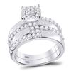 Image 2 : 14kt White Gold His & Hers Round Diamond Cluster Matching Bridal Wedding Ring Band Set 1-1/2 Cttw