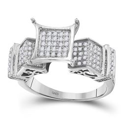 10kt White Gold Womens Round Diamond Elevated Square Cluster Ring 3/8 Cttw