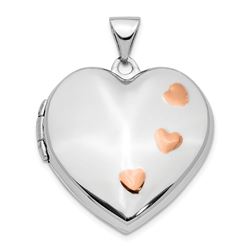 14k White Gold w/ Rose Rhodium Heart Locket Pendant - 28 mm